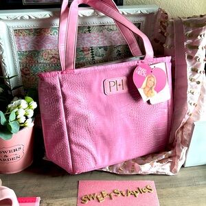 💗🎀Paris Hilton Beautiful Pink Croc Insulated Career Tote Work Bag